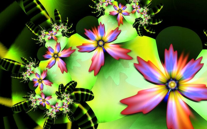 Colorful Fractal Flowers — Green, Vibrant, Digital Art, Leaves, Fractals