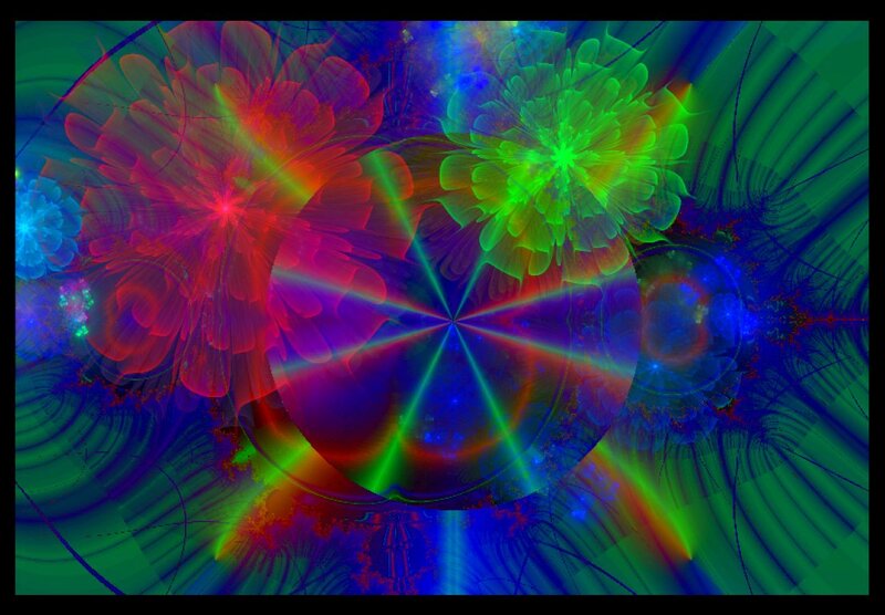 Colorful Fractal Flowers — Green, Vibrant, Digital Art
