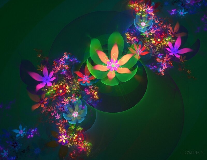Colorful Fractal Flowers — Green, Vibrant