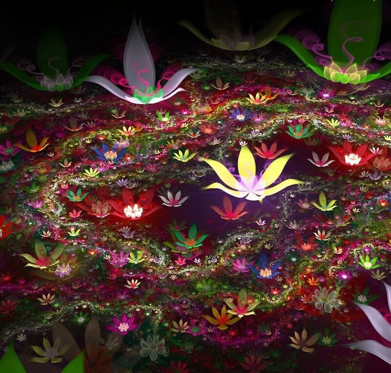 Colorful Fractal Flowers — Purple, Dreamy, Night
