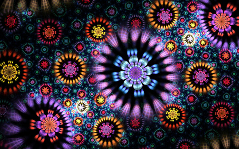 Colorful Fractal Flowers — Purple, Hypnotic, Digital Art, Circles
