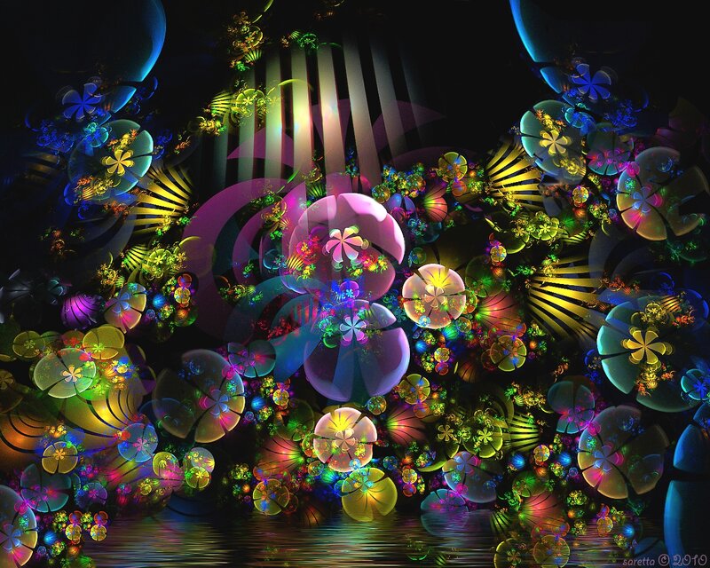Colorful Fractal Flowers — Purple, Vibrant, Night