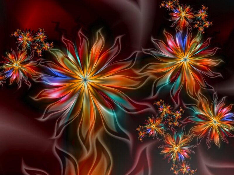 Colorful Fractal Flowers — Red, Dramatic