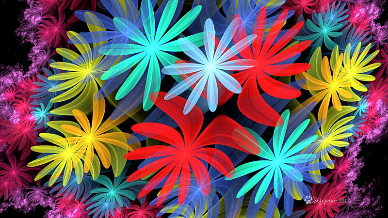 Colorful Fractal Flowers — Red, Vibrant, Digital Art
