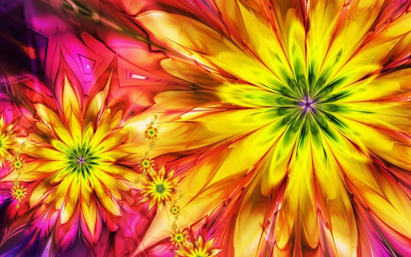 Colorful Fractal Flowers — Yellow, Vibrant, Digital Art, Fractals, Colors