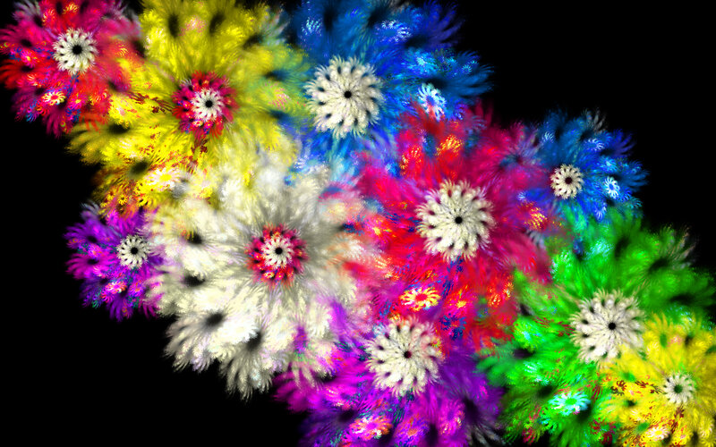 Colorful Fractal Flowers — Yellow, Vibrant, Digital Art, Fractals
