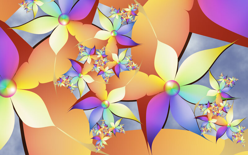 Colorful Fractal Flowers — Yellow, Vibrant, Digital Art