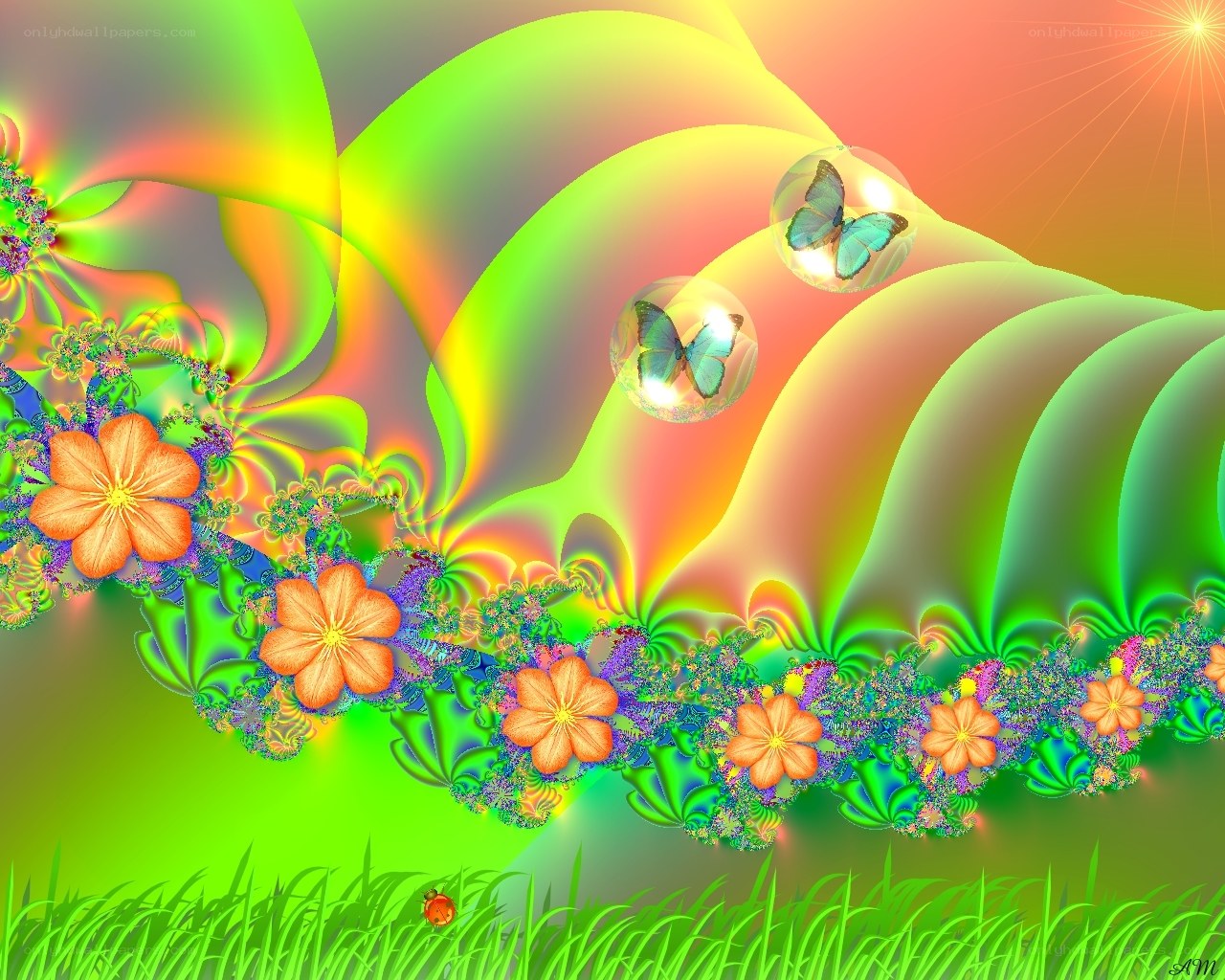 Colorful fractal garden scene