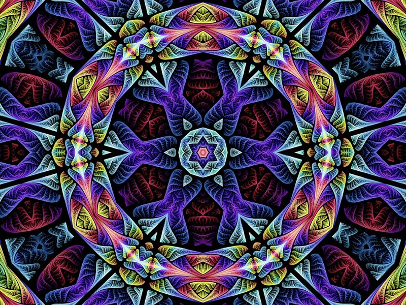 Colorful Fractal Mandala — Purple, Hypnotic, Digital Art, Symmetry