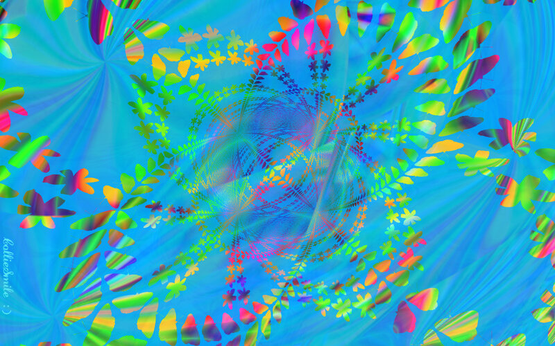 Colorful Fractal Pattern — Blue, Hypnotic, Digital Art, Butterflies