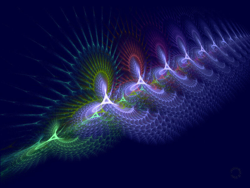 Colorful Fractal Pattern — Blue, Hypnotic, Digital Art, Light Rays