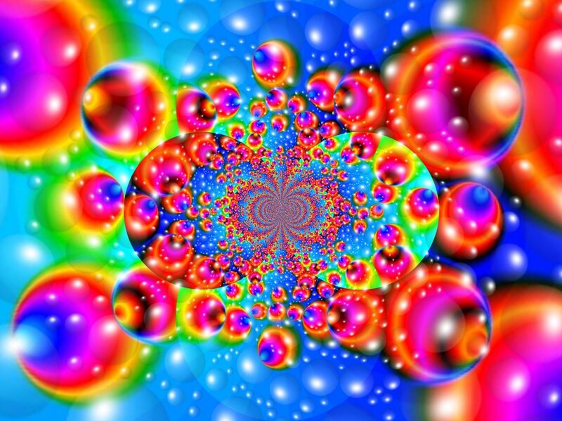 Colorful Fractal Pattern — Blue, Vibrant, Abstract, Bubbles, Spirals