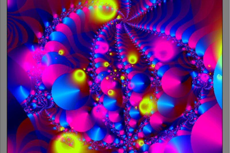 Colorful Fractal Pattern — Blue, Vibrant, Abstract, Circles, Spirals, Light Effects