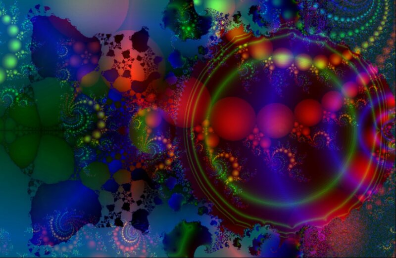 Colorful Fractal Pattern — Blue, Vibrant, Abstract, Circles, Spirals