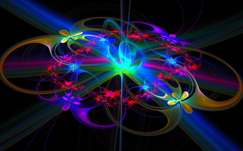 Colorful Fractal Pattern — Blue, Vibrant, Abstract, Light Beams, Circles