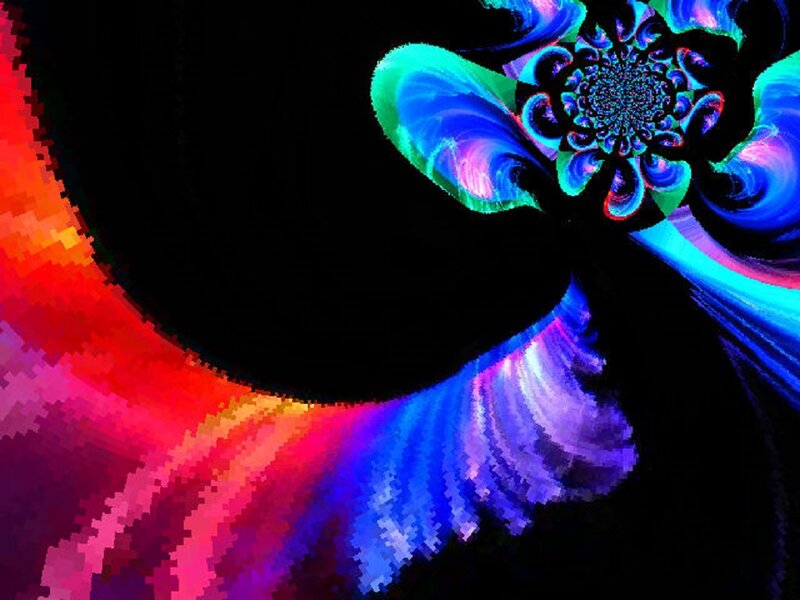 Colorful Fractal Pattern — Blue, Vibrant, Abstract, Swirls, Black Background
