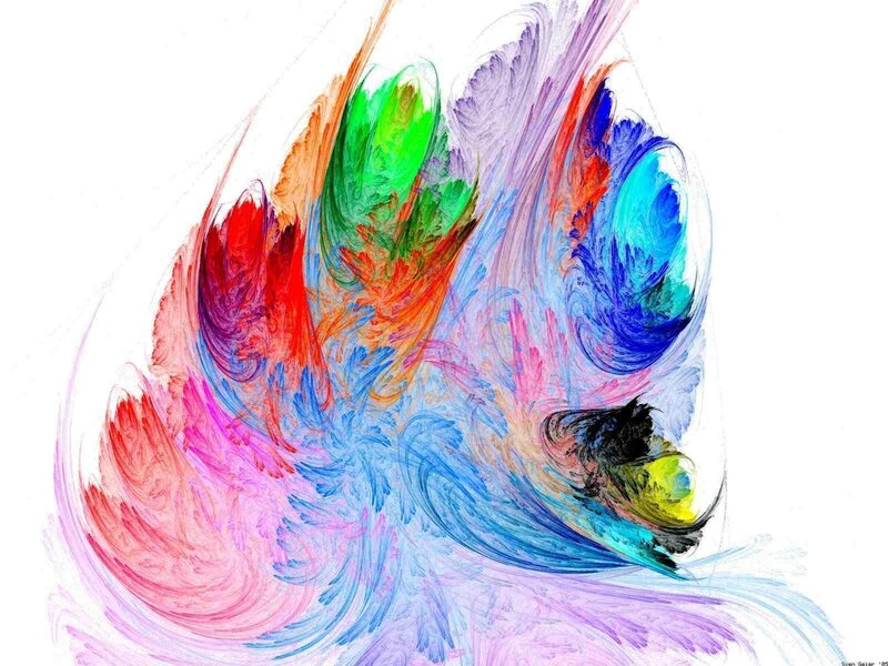 Colorful Fractal Pattern — Blue, Vibrant, Abstract, Swirls, Feathers, Colors