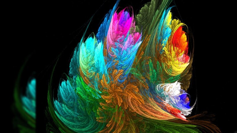 Colorful Fractal Pattern — Blue, Vibrant, Abstract, Swirls, Feathers