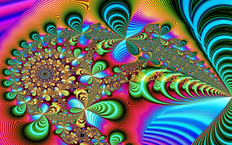 Colorful Fractal Pattern — Blue, Vibrant, Abstract, Swirls, Stripes