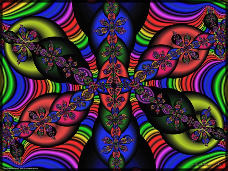 Colorful Fractal Pattern — Blue, Vibrant, Digital Art, Circles, Flowers