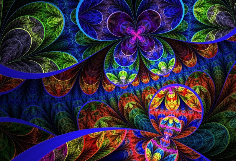 Colorful Fractal Pattern — Blue, Vibrant, Digital Art, Flower