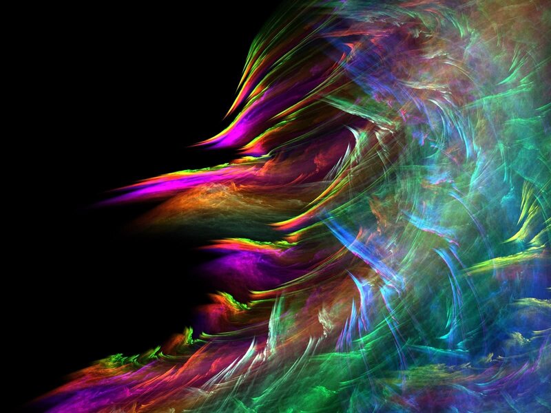 Colorful Fractal Pattern — Green, Dynamic, Abstract, Colors, Black Background