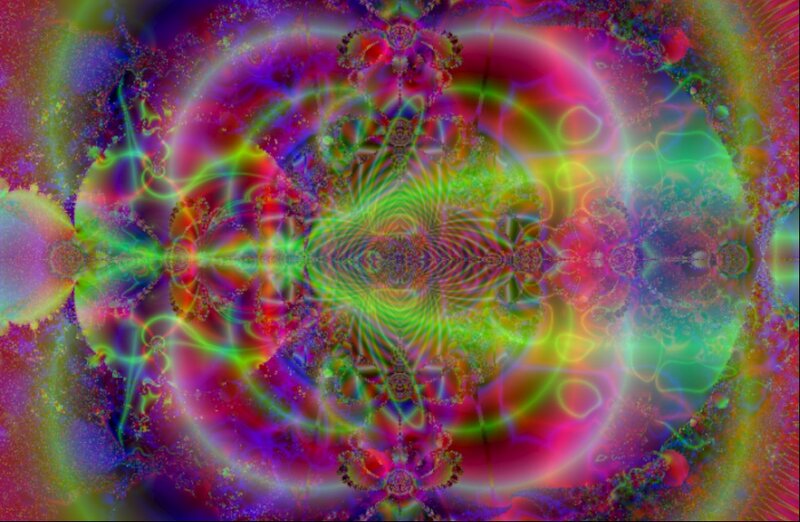 Colorful Fractal Pattern — Green, Hypnotic, Abstract, Circles, Light Beams
