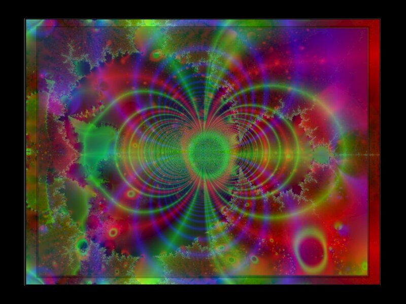 Colorful Fractal Pattern — Green, Hypnotic, Abstract, Circles, Light Rays
