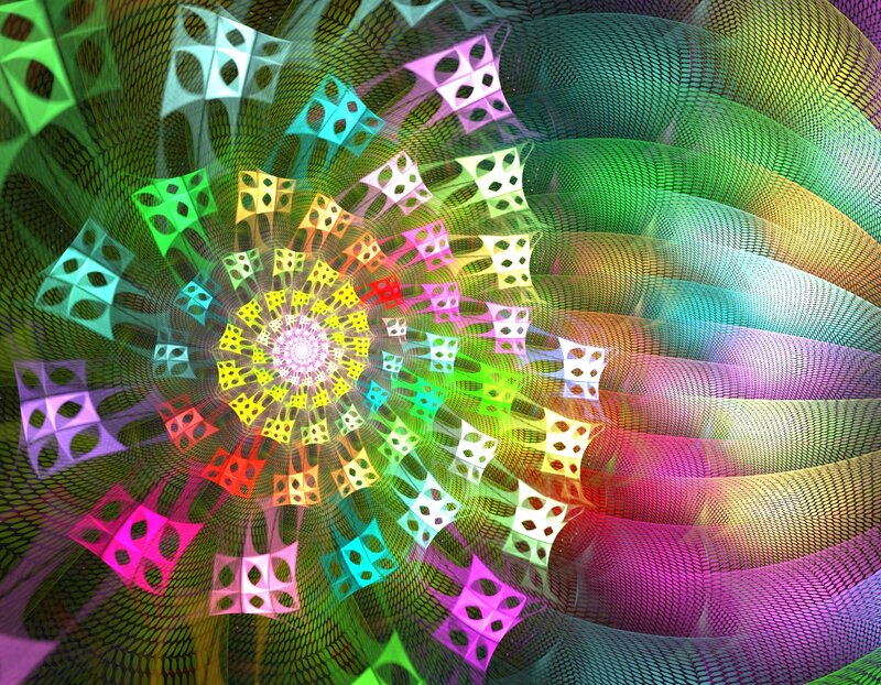 Colorful Fractal Pattern — Green, Hypnotic, Abstract, Geometric Shapes