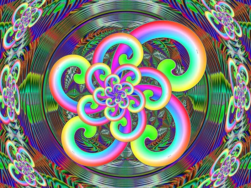 Colorful Fractal Pattern — Green, Hypnotic, Digital Art, Flowers, Spirals