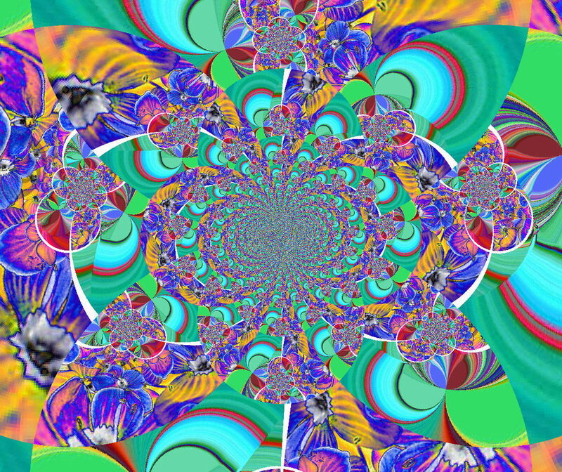 Colorful Fractal Pattern — Green, Hypnotic, Digital Art, Flowers