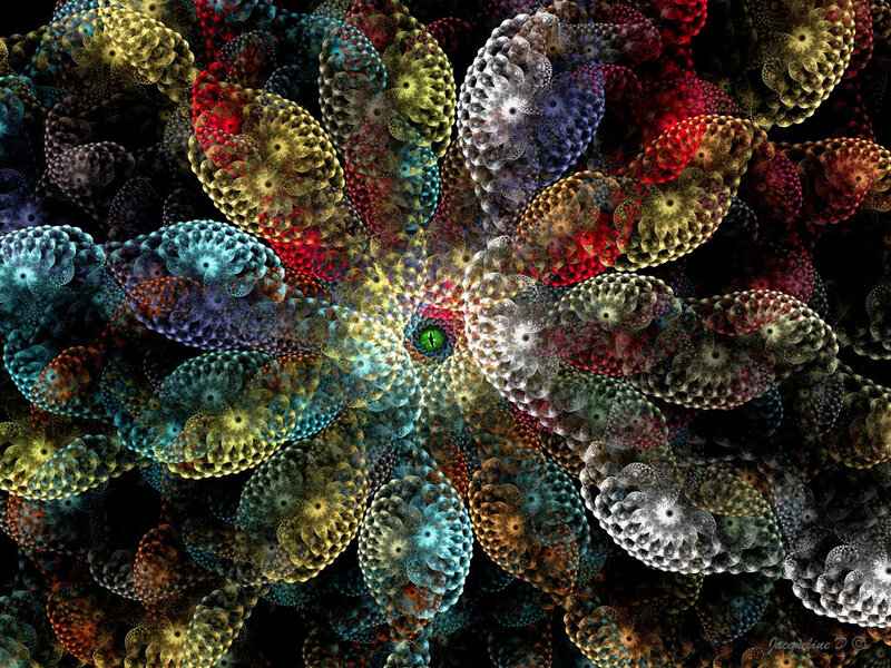 Colorful Fractal Pattern — Green, Hypnotic, Digital Art, Spiral, Colors, Blue