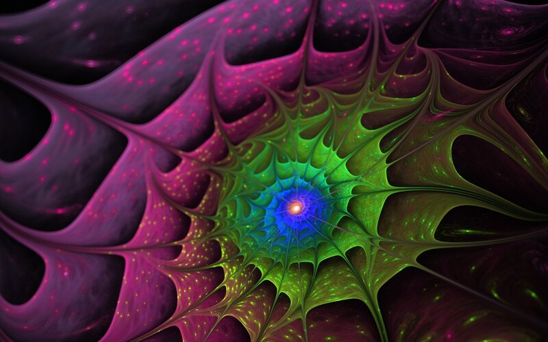 Colorful Fractal Pattern — Green, Hypnotic, Digital Art, Spiral, Light