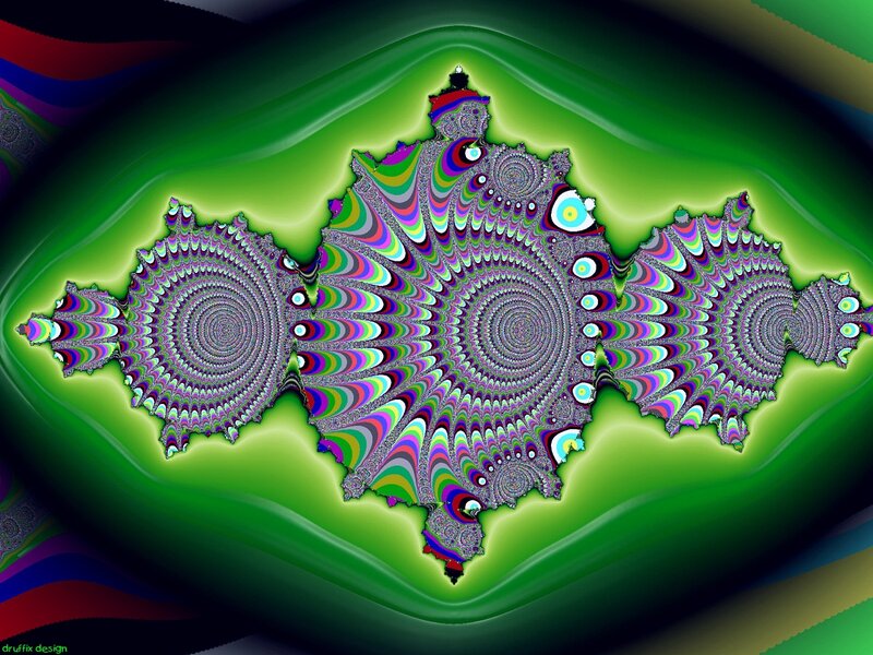 Colorful Fractal Pattern — Green, Hypnotic, Digital Art, Spirals, Circles