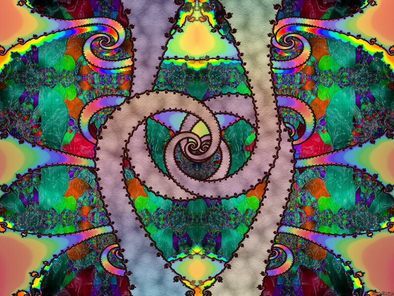 Colorful Fractal Pattern — Green, Hypnotic, Digital Art, Spirals, Rainbow Colors