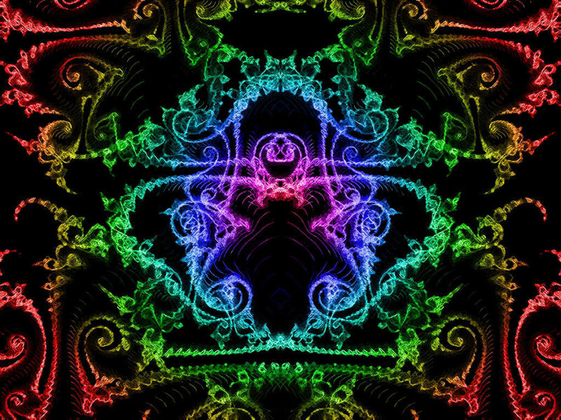 Colorful Fractal Pattern — Green, Hypnotic, Digital Art, Spirals, Symmetry, Neon Lights