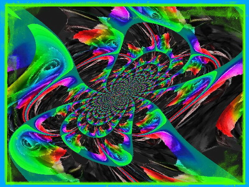 Colorful Fractal Pattern — Green, Hypnotic, Digital Art, Tunnel