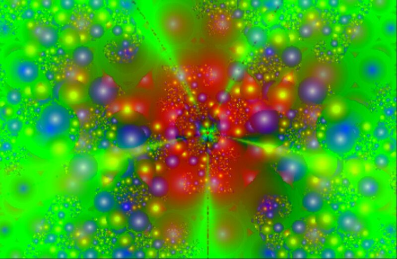 Colorful Fractal Pattern — Green, Vibrant, Abstract, Bubbles, Light Rays