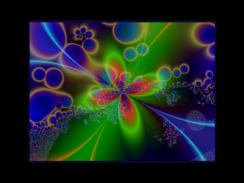 Colorful Fractal Pattern — Green, Vibrant, Abstract, Bubbles, Lines