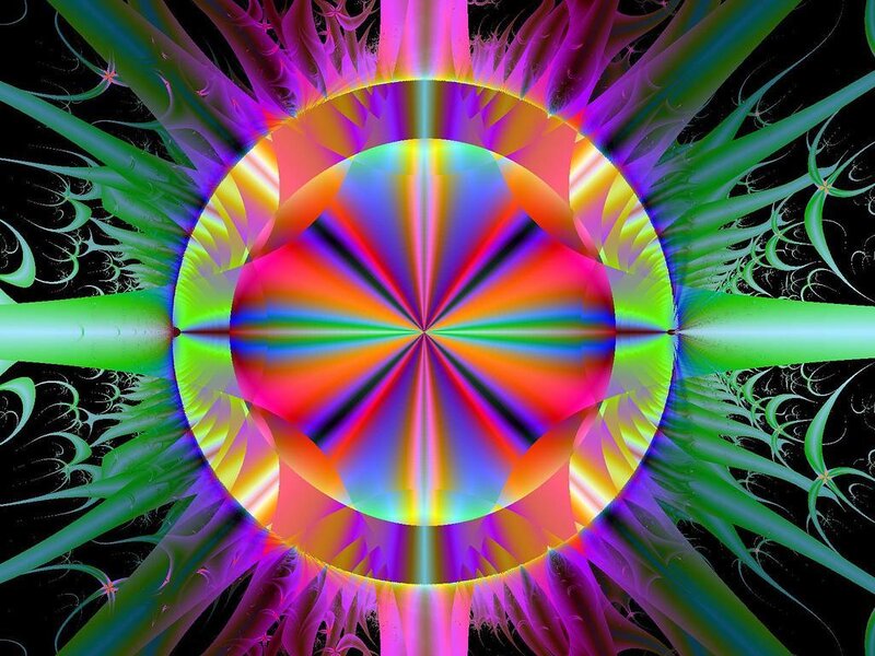 Colorful Fractal Pattern — Green, Vibrant, Abstract, Circle, Rays, Spikes