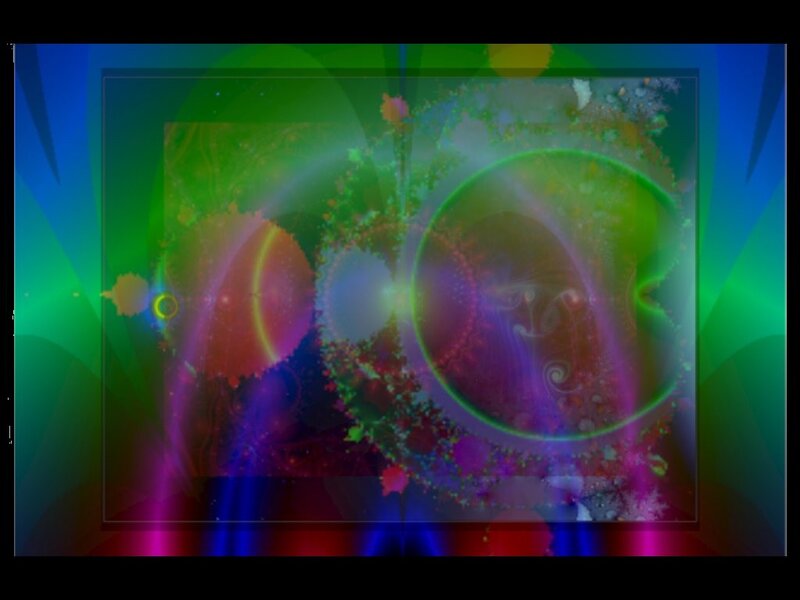 Colorful Fractal Pattern — Green, Vibrant, Abstract, Circles, Light Beams