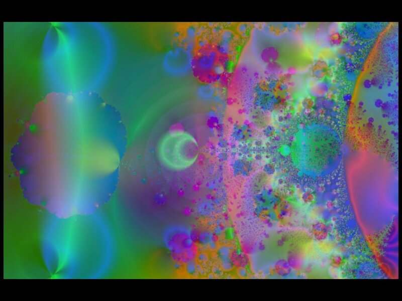 Colorful Fractal Pattern — Green, Vibrant, Abstract, Circles, Particles, Light Beams