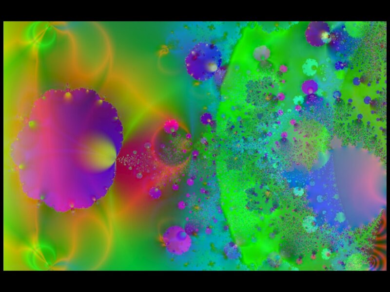 Colorful Fractal Pattern — Green, Vibrant, Abstract, Circles, Splatters, Glow