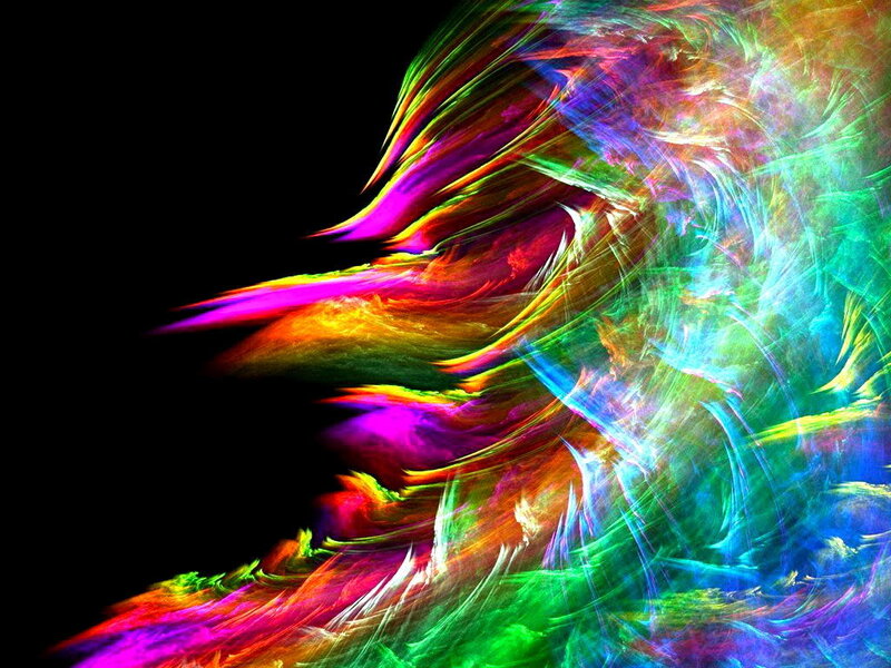 Colorful Fractal Pattern — Green, Vibrant, Abstract, Colors, Black Background, Blue