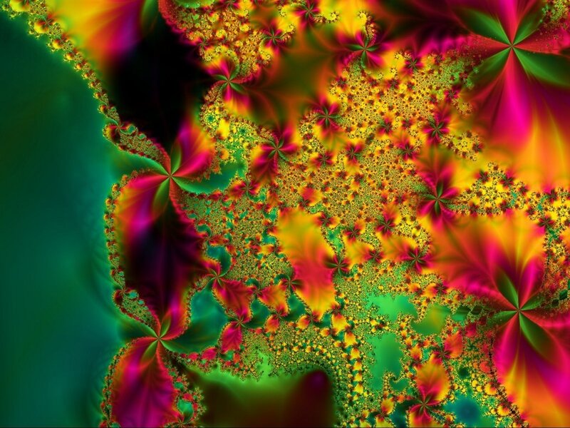 Colorful Fractal Pattern — Green, Vibrant, Abstract, Flowers, Stars