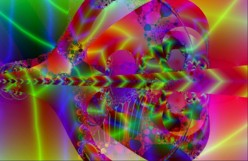 Colorful Fractal Pattern — Green, Vibrant, Abstract, Light Beams, Circles