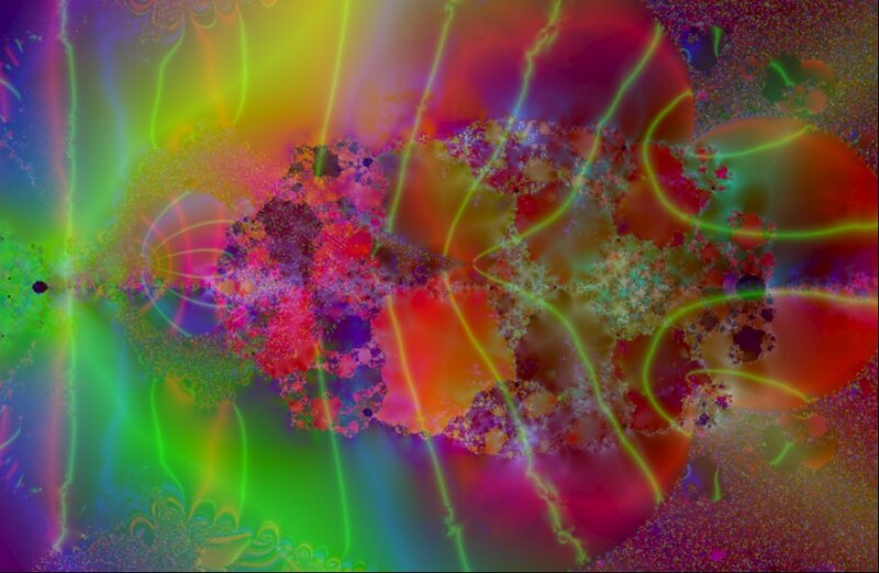 Colorful Fractal Pattern — Green, Vibrant, Abstract, Light Beams, Glow