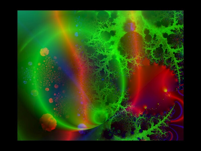 Colorful Fractal Pattern — Green, Vibrant, Abstract, Light Beams, Particles
