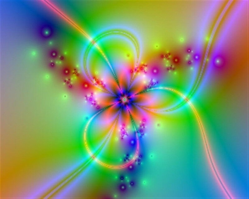 Colorful Fractal Pattern — Green, Vibrant, Abstract, Light Beams