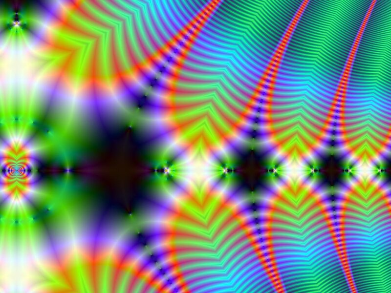 Colorful Fractal Pattern — Green, Vibrant, Abstract, Light Rays, Geometric Shapes